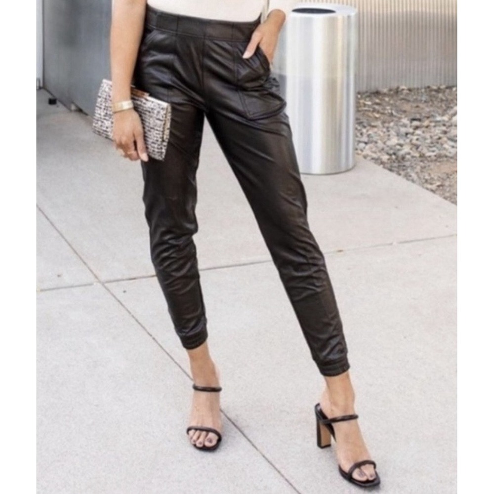 Spanx Faux Leather‎ Joggers Womens Small Black High Rise Elastic Waist 20283R